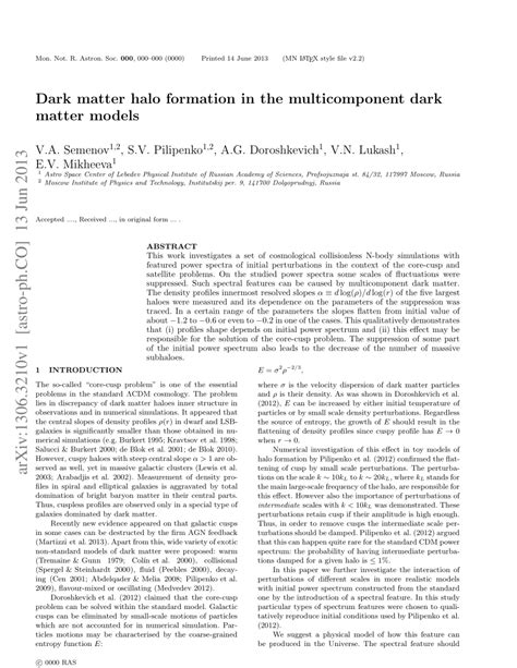 (PDF) Dark matter halo formation in the multicomponent dark matter models