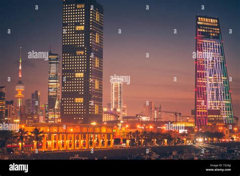 Skyline of Kuwait City at evening. Kuwait City, Kuwait Stock Photo - Alamy