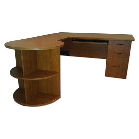 Staples L-Shaped Desk with Attached Book Shelf and Keyboard Tray - AptDeco