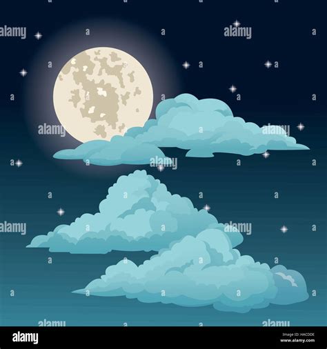 beautiful night sky stars clouds moon Stock Vector Image & Art - Alamy