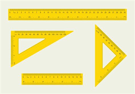 Set of different type of ruler, yellow ruler with measure in centimeters, inches and millimeters ...