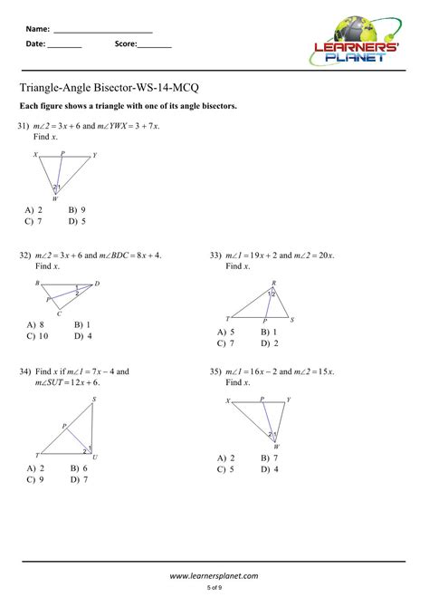 Angle Bisector Theorem Worksheet – E Street Light