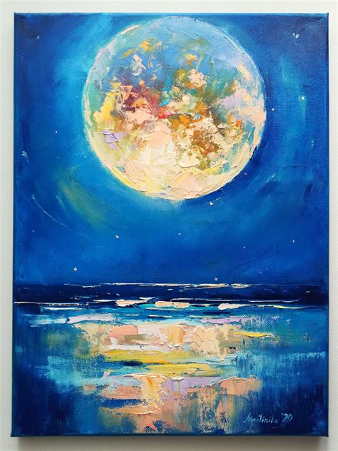 Moon oil painting Custom abstract art Full moon Night sky | Etsy