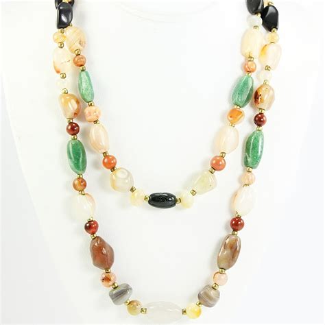 Two Vintage Agate Multi Colored Stone Beaded Necklaces - Pair 18 inch ...