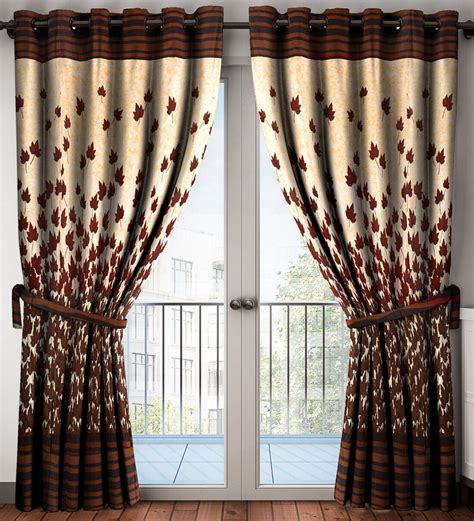 Buy Brown Floral Polyester 7 Ft Semisheer Eyelet Door Curtains (Set of 2) by Home Sizzler Online ...