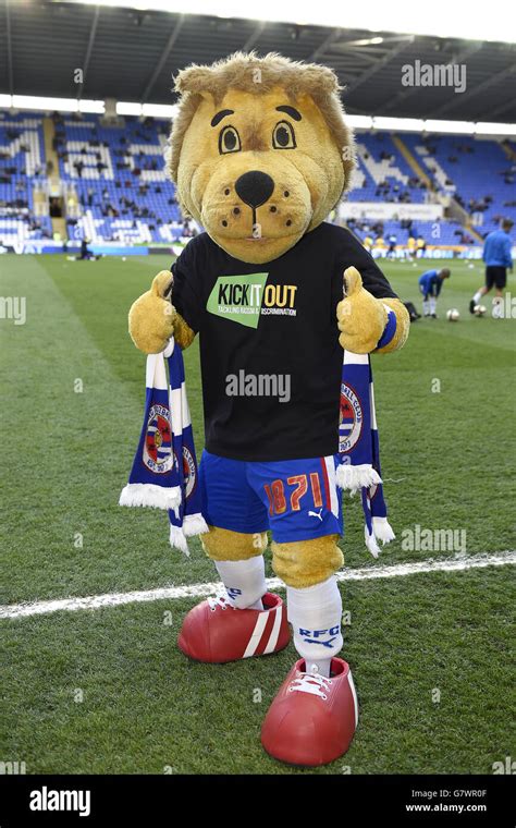 Reading club mascot Kingsley Royal wears a 'Kick It Out' shirt during the pre match warm up ...