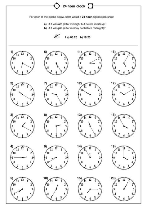 12 Hour And 24 Hour Clock Worksheets