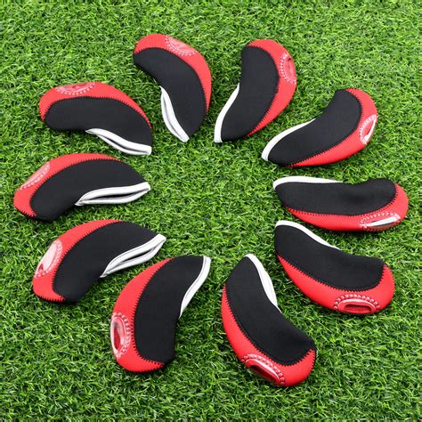 10 pcs Red Neoprene Golf Club Head Covers Wedge Iron Protective Headcovers Golf Club Head Cover ...