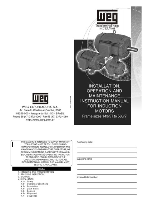 WEG Installation Operation and Maintenance Instruction Manual for Induction Motors 50000705 ...