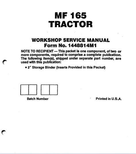 Massey Ferguson MF165 Tractor Service Manual