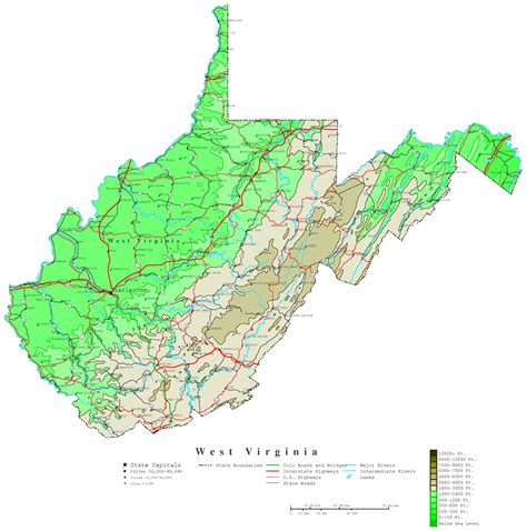 West Virginia Contour Map