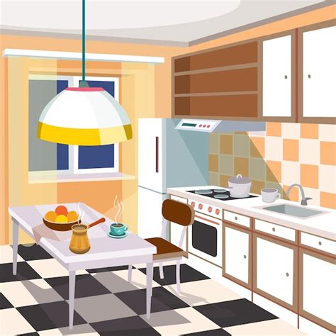 Vector ilustración de dibujos animados de un interior de cocina | Vector Gratis