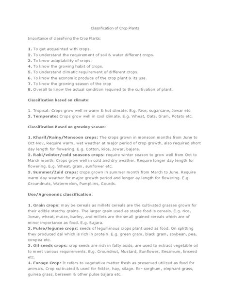 Classification of Crop Plants | PDF | Cereals | Photosynthesis