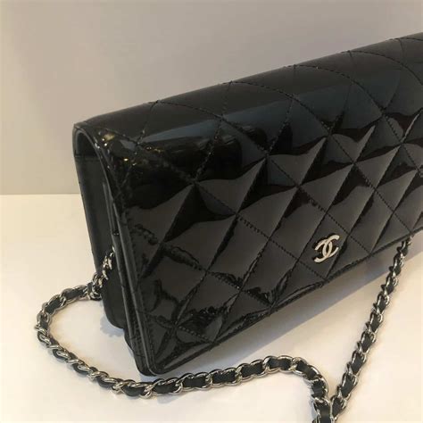 CHANEL Wallet On Chain WOC Quilted Black Patent Bag - Chelsea Vintage Couture