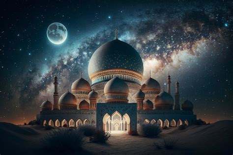 Premium Photo | Beautiful mosque at night with milky way sky background