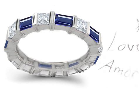 Channel Set Square Sapphire Diamond Eternity Ring 14k Gold