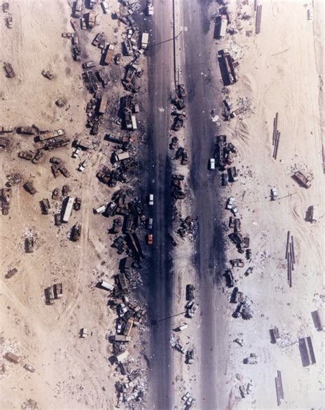 Highway of Death, the result of American forces bombing retreating Iraqi forces, Kuwait, 1991