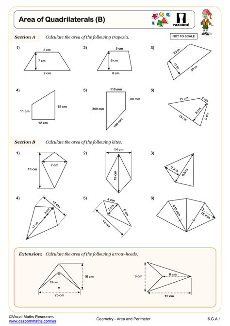 Area of Quadrilaterals (B) Worksheet | PDF Printable Geometry Worksheet