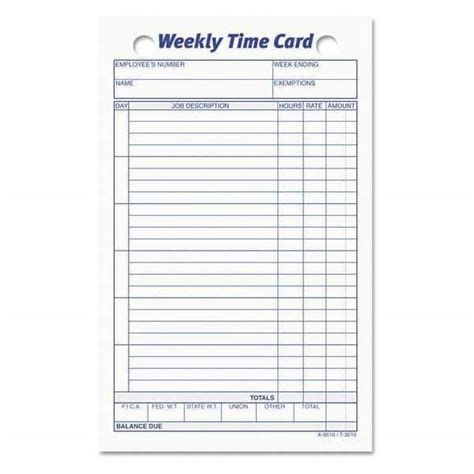 Tops 3016 $9.15 Employee Time Card, 4 1/4x6 3/4, PK100 | Zoro.com