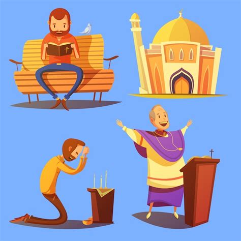 Religion cartoon icons set | Free Vector