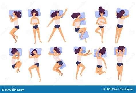 Collection of Young Woman Sleeping in Bed in Various Poses. Set of Female Cartoon Character ...