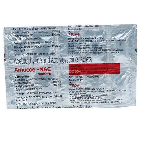 Amucoe-NAC Tablet - Uses, Dosage, Side Effects, Price, Composition | Practo