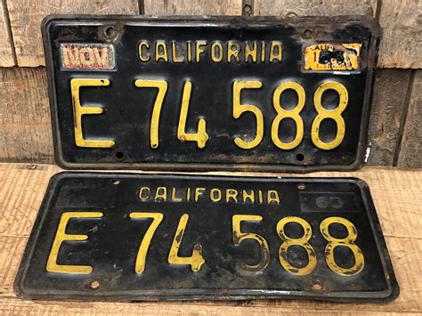 Matching Pair of Vintage 1963 Black Yellow California License Plates # E 74 588 | eBay