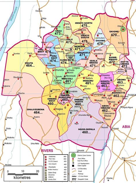 Map of Imo State of Nigeria showing all the 21 Local Government Areas ...