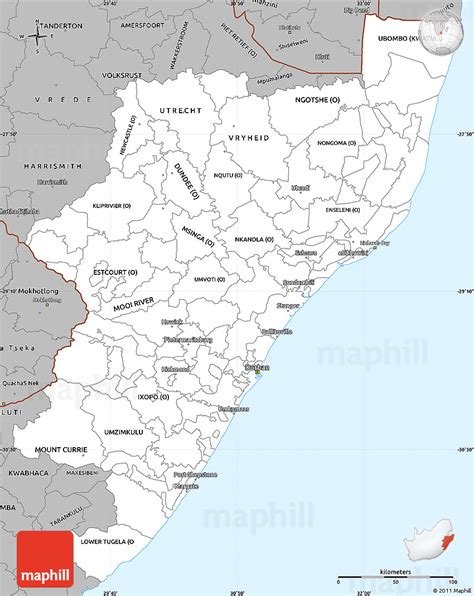 Gray Simple Map of Kwazulu/Natal