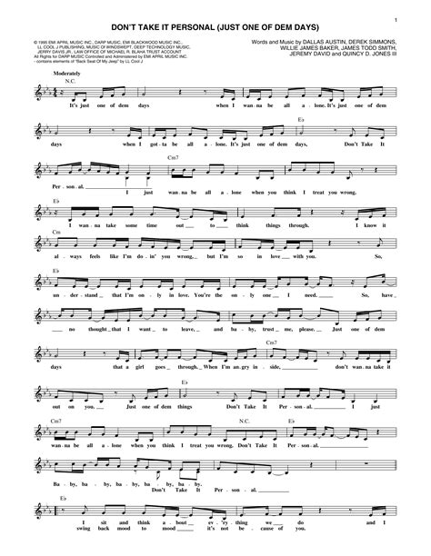 Monica "Don't Take It Personal (Just One Of Dem Days)" Sheet Music Notes | Download Printable ...