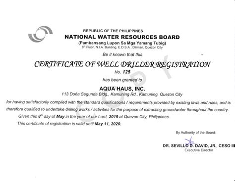 NWRB Registration – AQUA HAUS, INC.