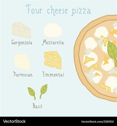 Four cheese pizza ingredients Royalty Free Vector Image