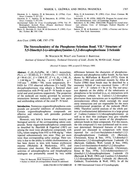 (PDF) The stereochemistry of the phosphorus–selenium bond. VII. Structure of 5,5-dimethyl-2-(o ...