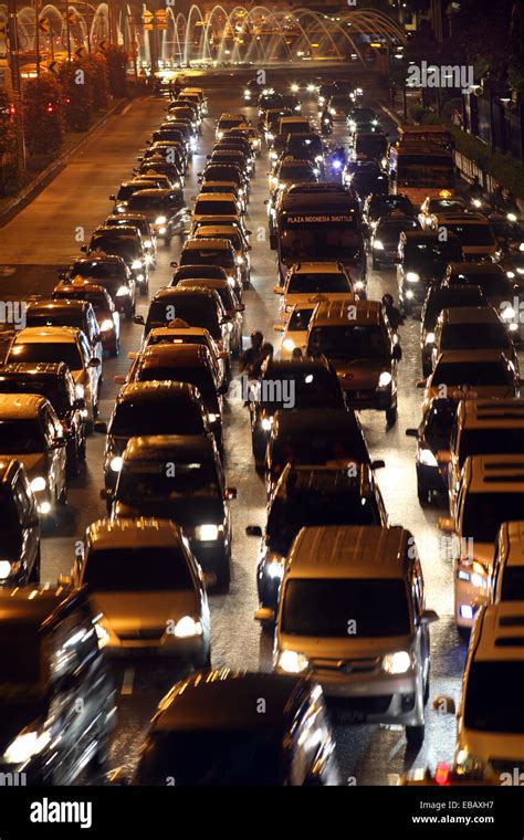 Traffic at night, Jakarta, Java, Indonesia, Southeast Asia Stock Photo ...