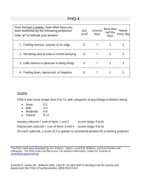 Phq-4 Scale Download Printable PDF | Templateroller