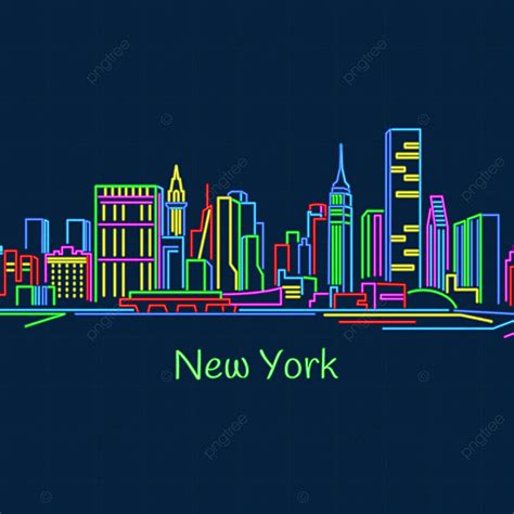 New York Skyline White Transparent, New York Skyline Neon City, Neon City, Skyline, Neon Lights ...