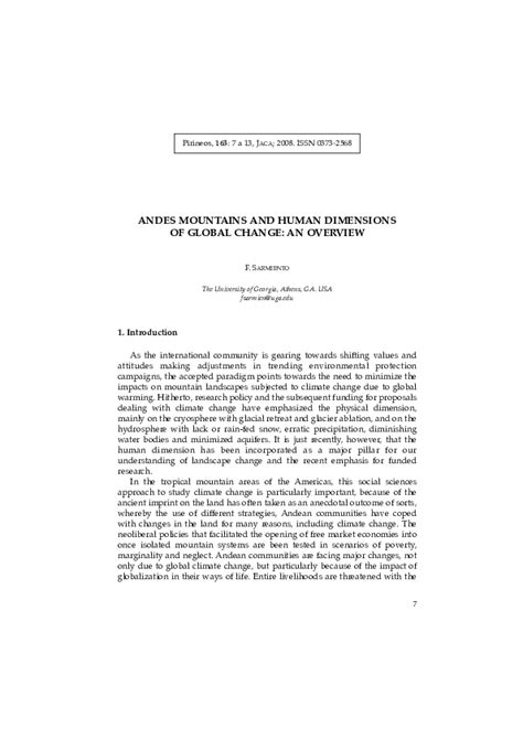 (PDF) ANDES MOUNTAINS AND HUMAN DIMENSIONS OF GLOBAL CHANGE: AN OVERVIEW | Oswaldo Tobar ...