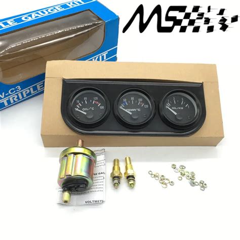 52mm Triple kit Oil Temp Gauge + Water Temp Gauge + Oil Pressure Gauge with Sensor 3in1 Car ...