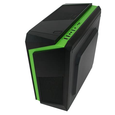 CIT F3 Black Midi Case With 12cm Green LED Fan & Green Stripe | Falcon Computers