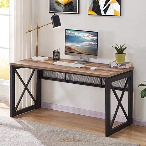 Amazon.com: BON AUGURE Industrial Home Office Desks, Rustic Wood Computer Desk, Farmhouse Sturdy ...