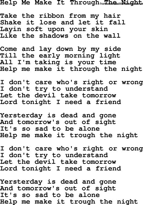 Joan Baez song - Help Me Make It Through The Night, lyrics