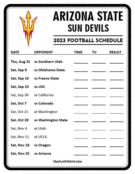 Printable 2023 Arizona State Sun Devils Football Schedule