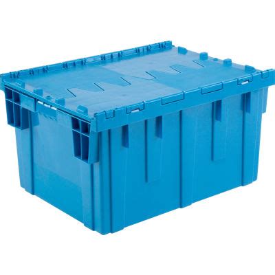 Global Industrial™ Plastic Shipping/Storage Tote W/Attached Lid, 28-1/8"x20-3/4"x15-5/8", Blue ...