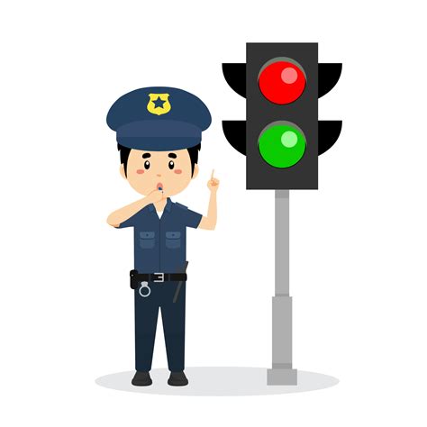 Happy Cute Boy Wearing Police Uniform Stand Beside Traffic Lamp 4315156 Vector Art at Vecteezy