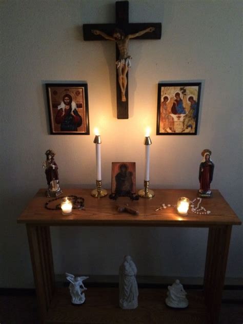 Catholic decoration and prayer shrine #altardecor #altar #decor #catholic #easter #altar # ...