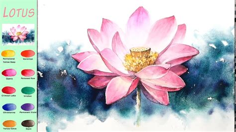 Basic Flower Watercolor - Lotus (sketch & color mixing, Arches) NAMIL ART - YouTube