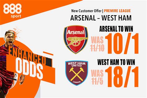 Get odds of 10/1 for Arsenal to OR 18/1 for West Ham with 888sport ...