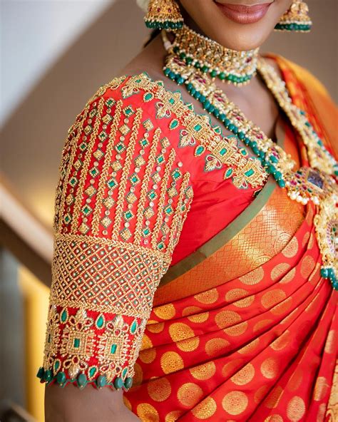 Lovely red color bridal blouse with bead and kundan aari work on sleeves. 2022-05-15 15 May 20 ...