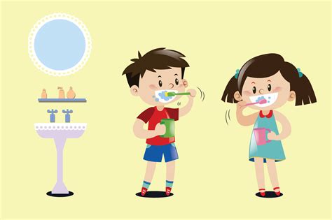 Ilustrasi Gambar Anak Gosok Gigi Kartun - Anak Kecil Menyikat Giginya Pada Hari Cinta Gigi ...