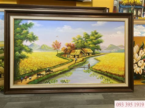 Tranh đồng quê làng quê đẹp nhất tranh sơn dầu đồng quê thơ mộng 666 - Tranh sơn dầu đẹp Hà Nội